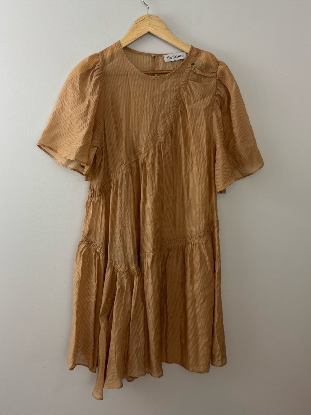 En Saison Tan Short Sleeve Ruffled Midi Dress